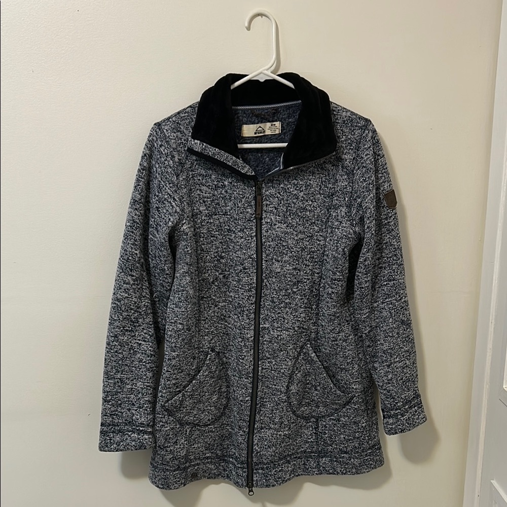 Blue Grey Knit-Like Sweatshirt with Full-Length Double Zipper
